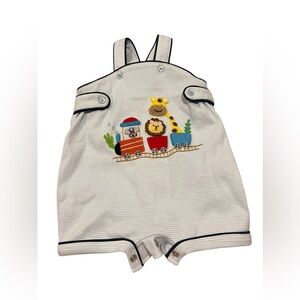 NWT Squiggles by Charlie Tabbed Sunsuit in Choo Choo Crew in size 0-3 months